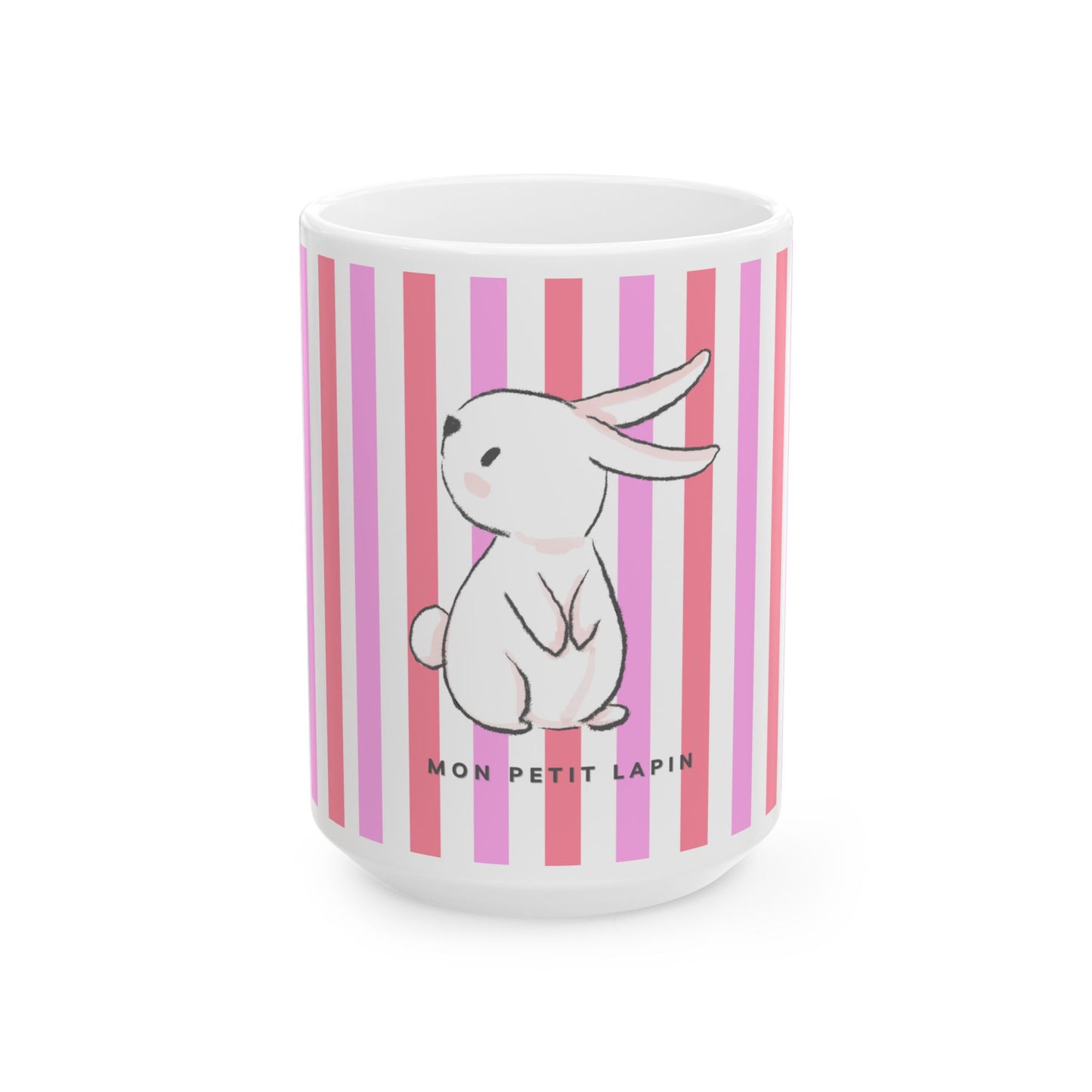 Pink Stripped Baby Mug, Mon Petit Lapin