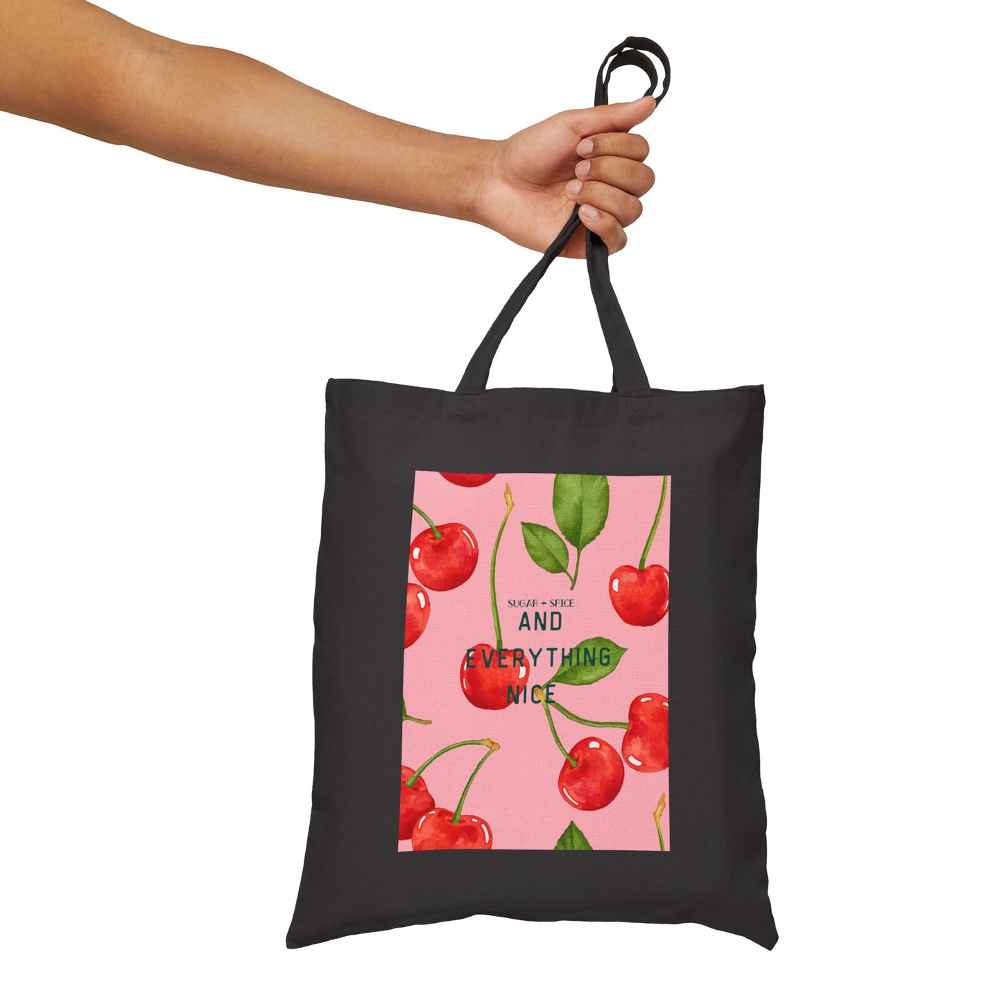 And Everything Nice Girly Canvas Tote Bag, Cherry