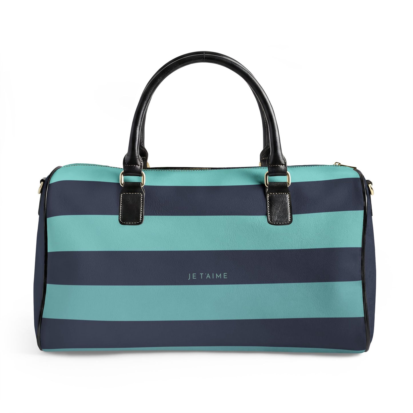 California Lover Leather Travel Bag — Navy/Aqua Striped Weekender Duffle