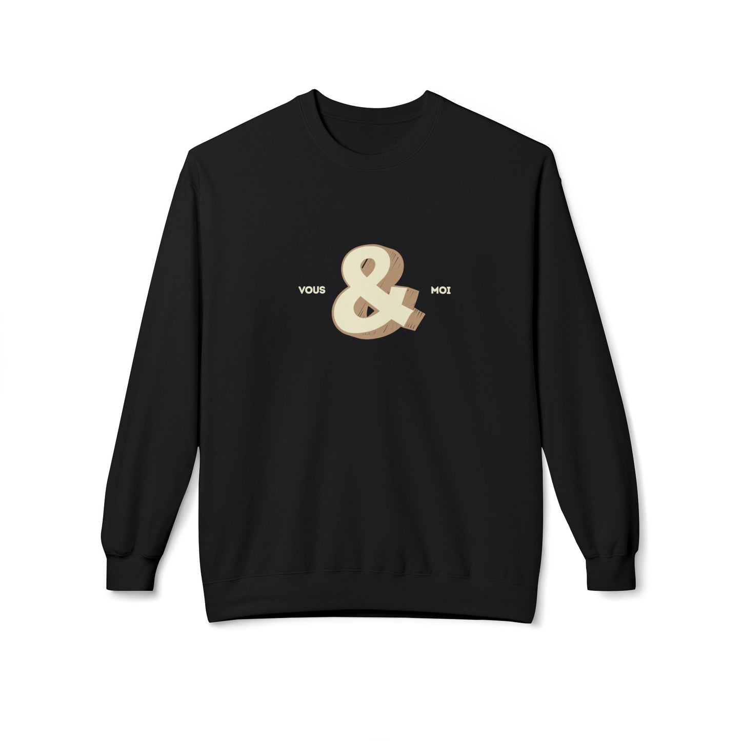 Black sweatshirt with a design of an ampersand and tYou and I text on a white background