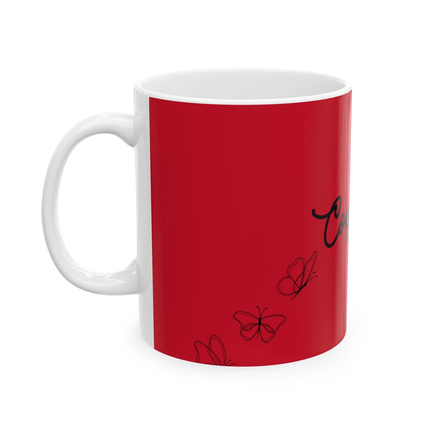 Coquette Butterfly Ceramic Mug, Red Coffee Cup