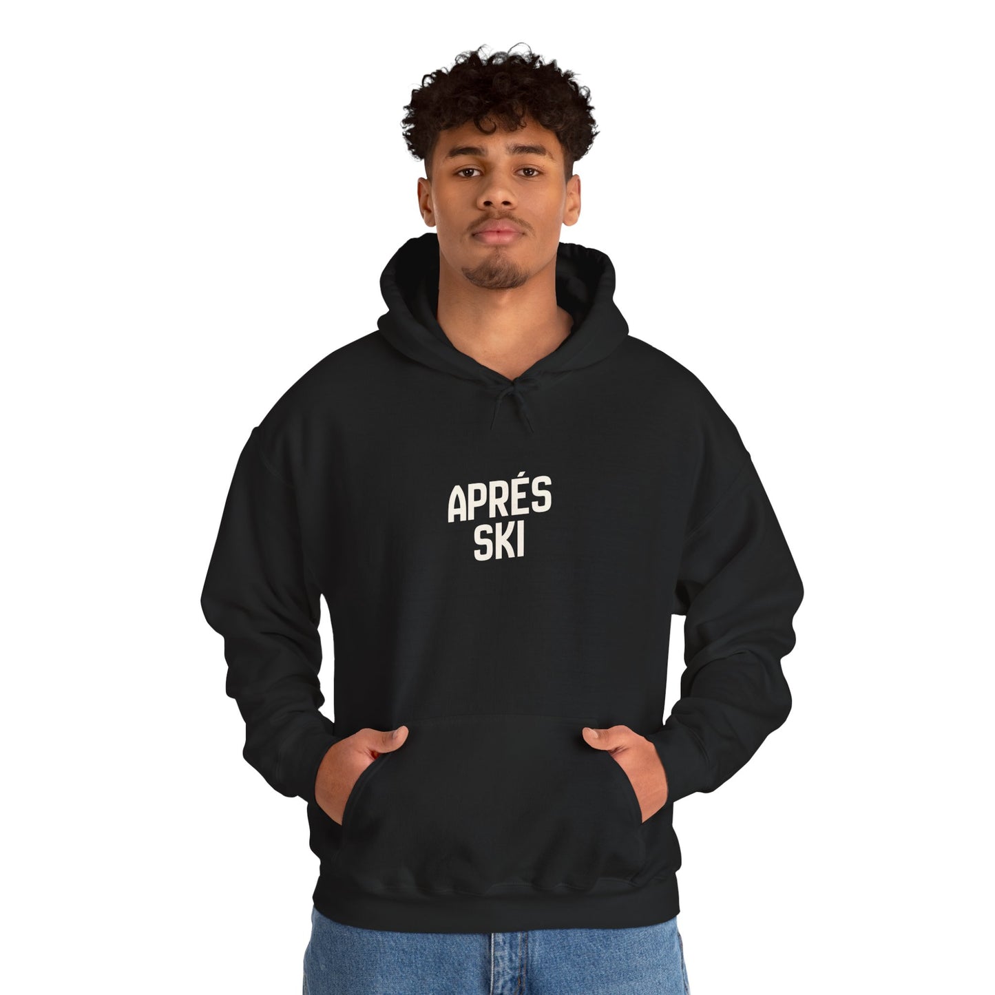 Man wearing Black Apres Ski Hoodie