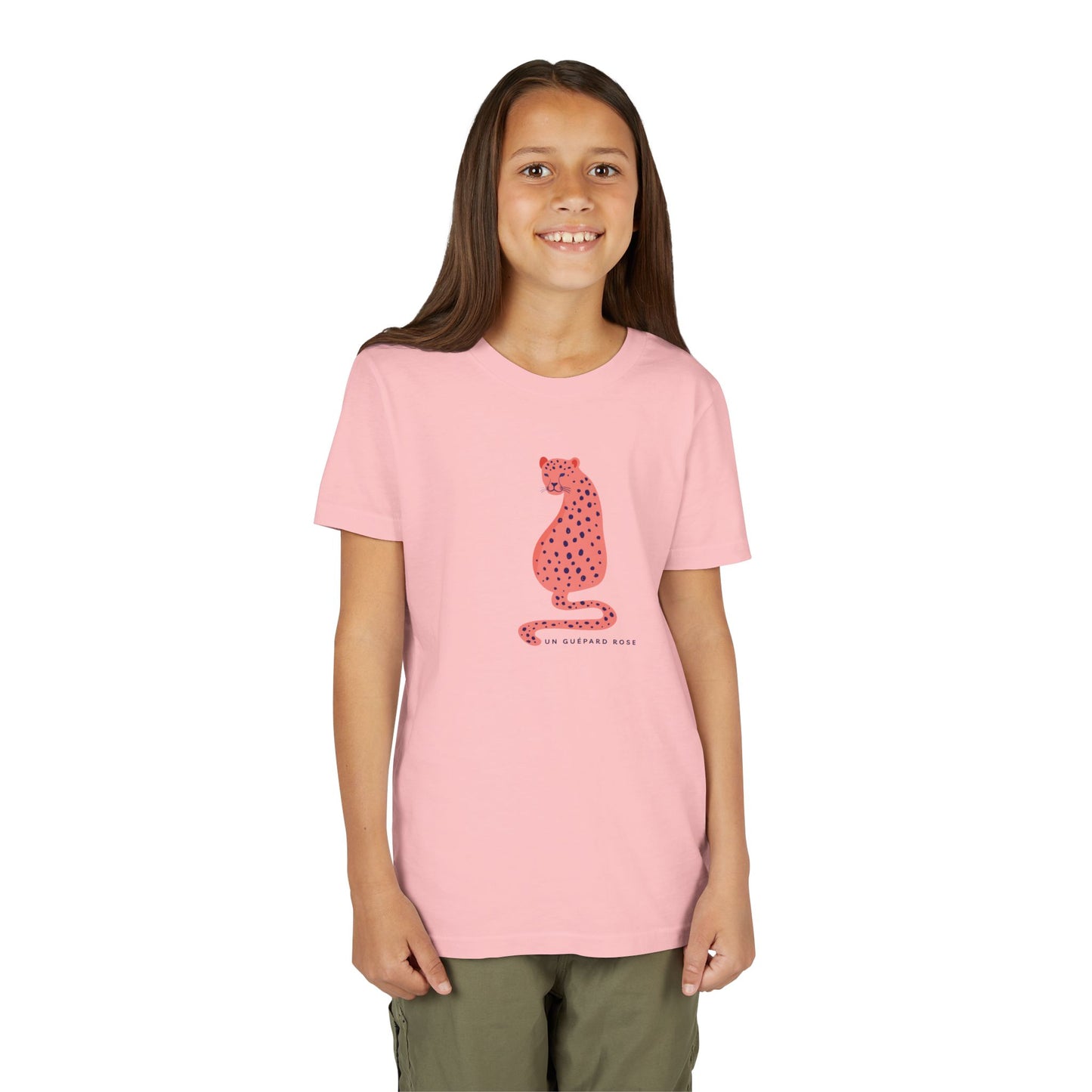 Youth Short Sleeve Tee, Playful Pink Leopard Design
