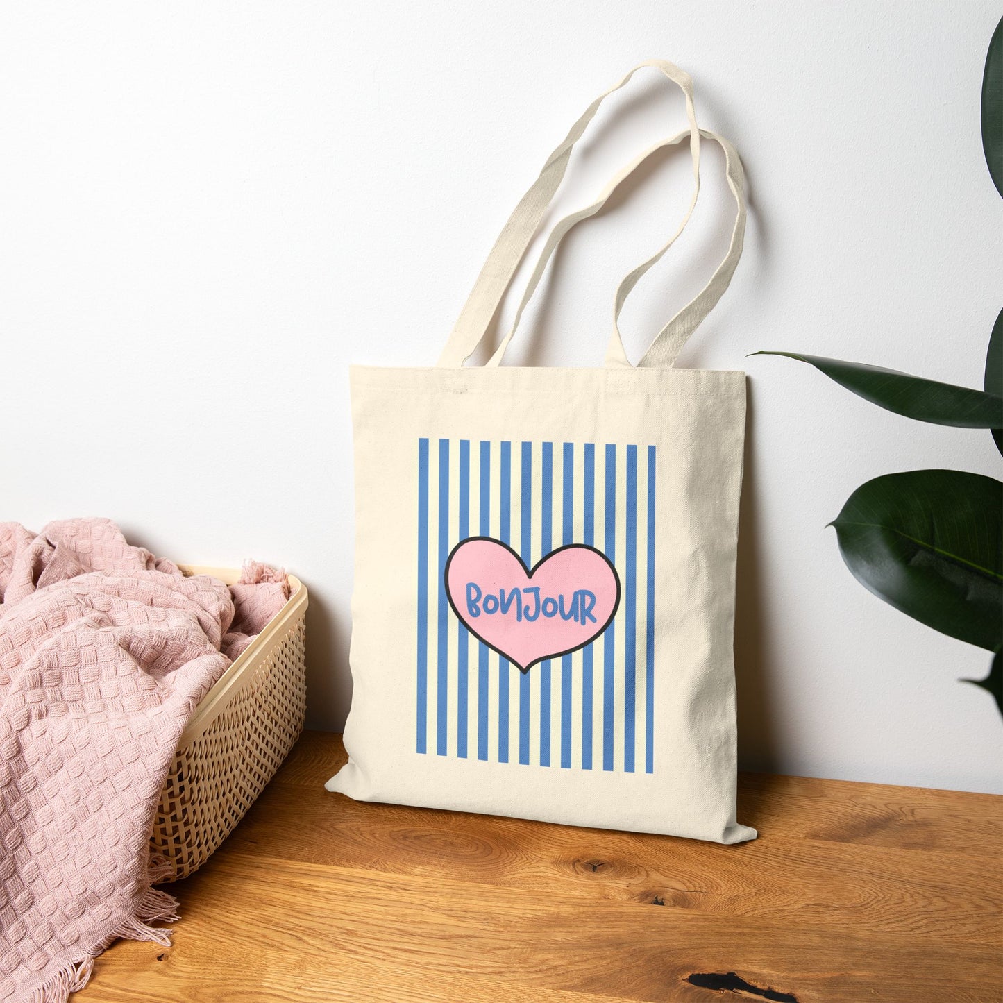 Preppy BONJOUR Cotton Tote Bag