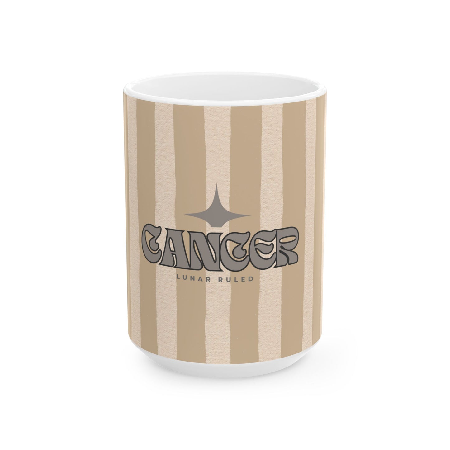 Mug with 'Cancer' design on a striped pattern