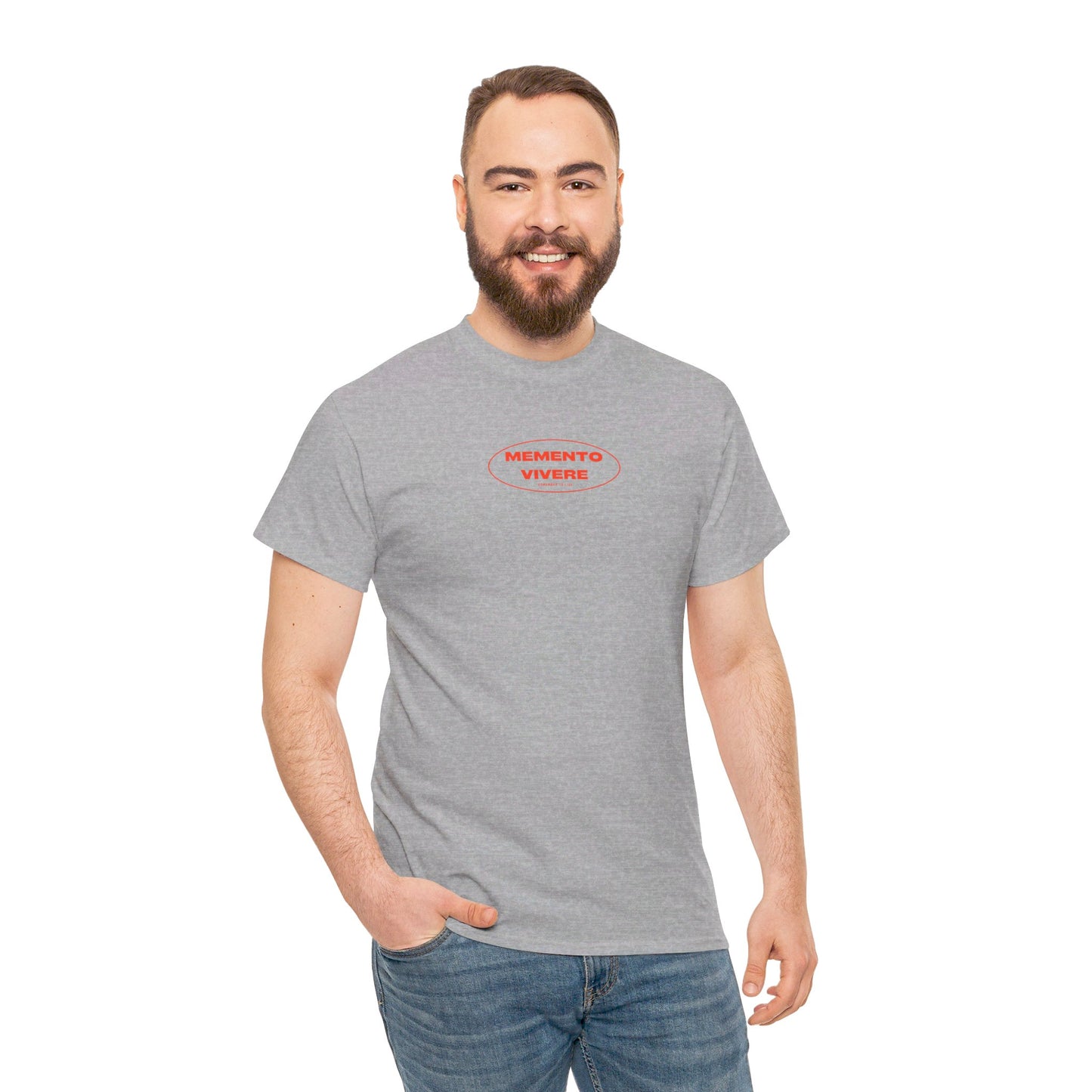 Stoic Tee "Momento Vivere" (Remember to Live) -Red, Men's Clothing