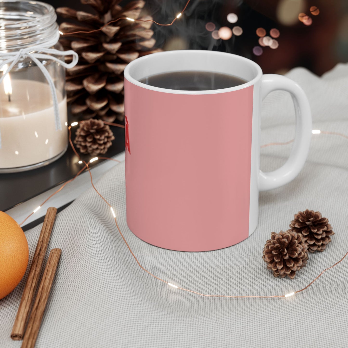 Deja Vu - "Living in the Illusion" Ceramic Mug, Watermelon Color