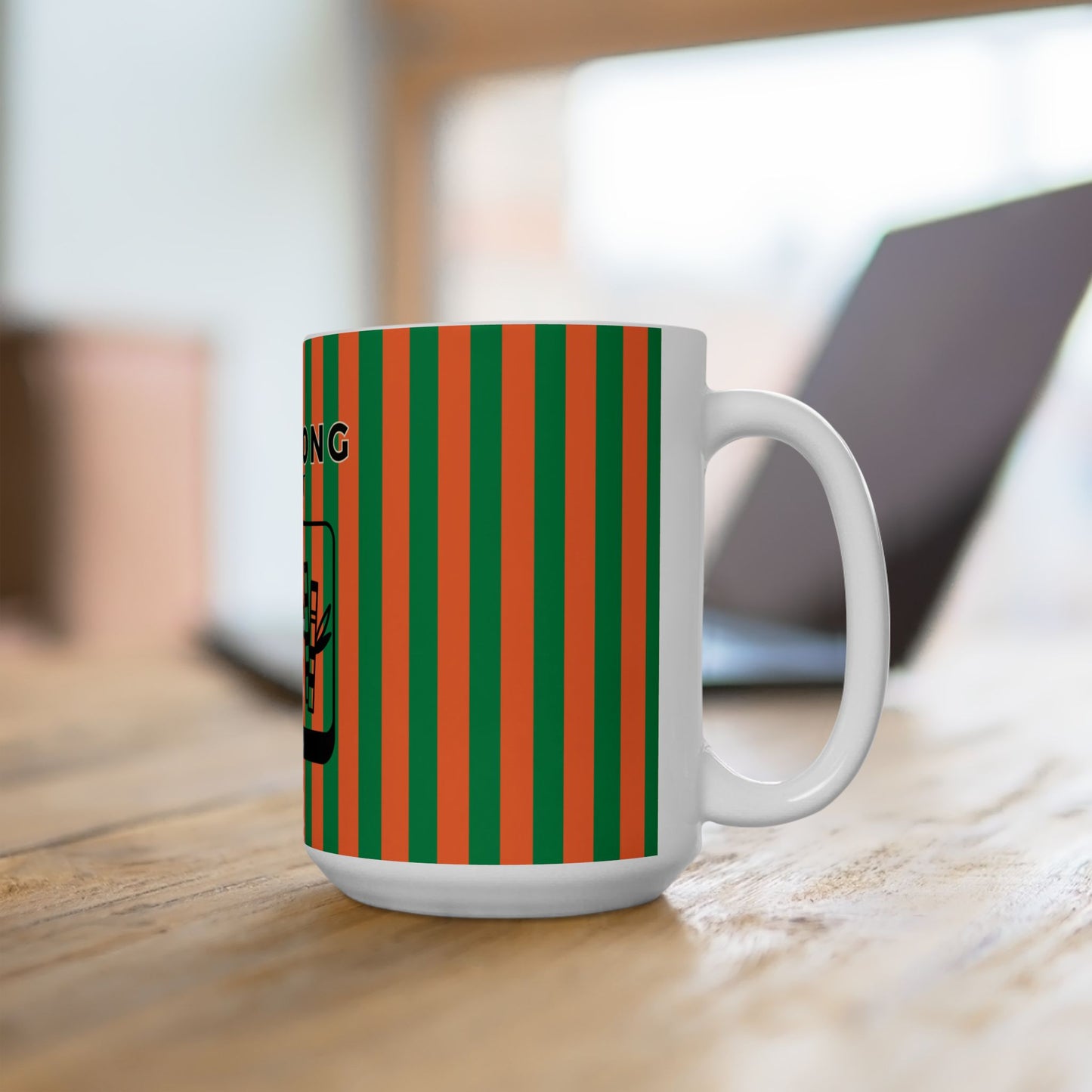 Mahjong Gent Ceramic Mug — Game Night Mug, Green/Orange