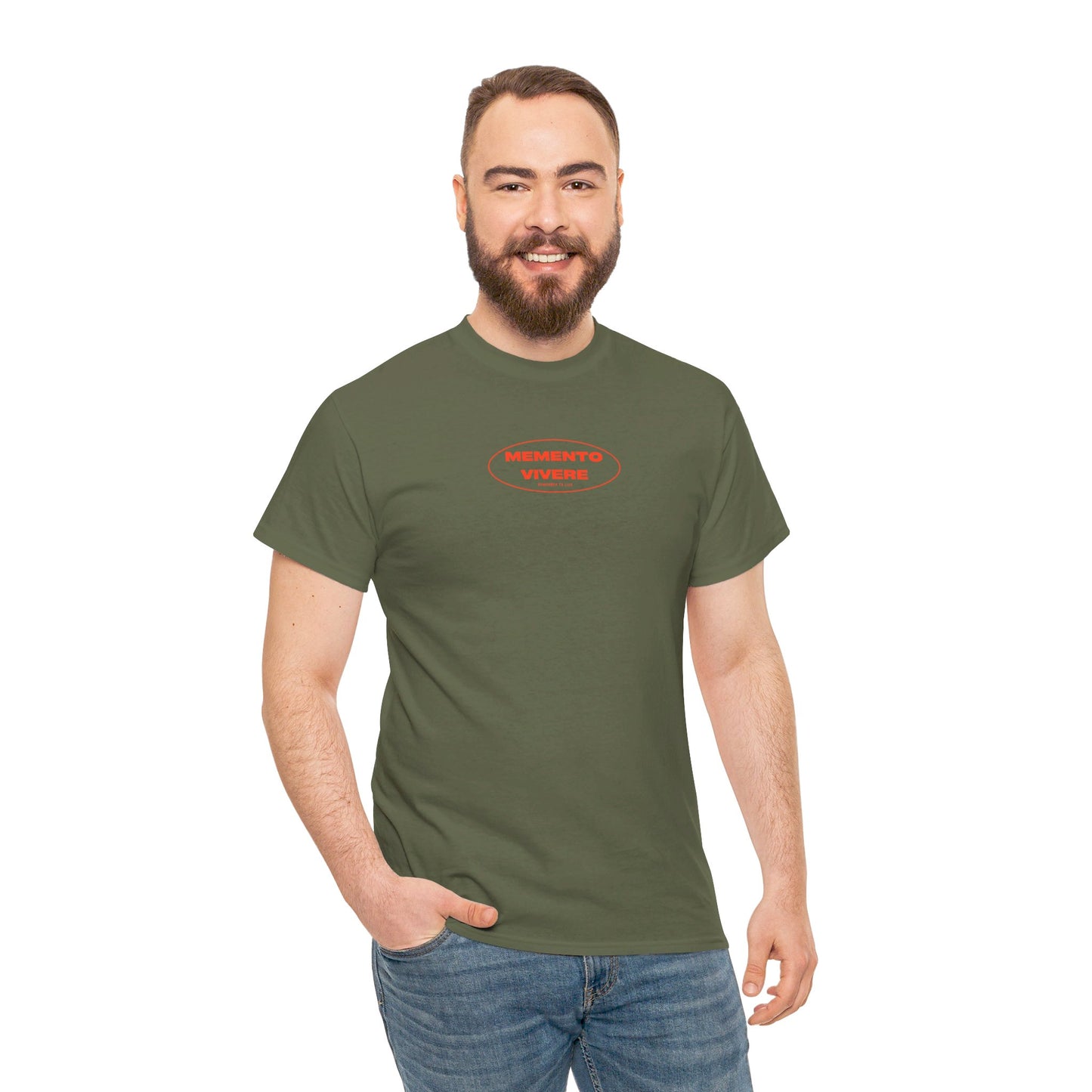 Stoic Tee "Momento Vivere" (Remember to Live) -Red, Men's Clothing