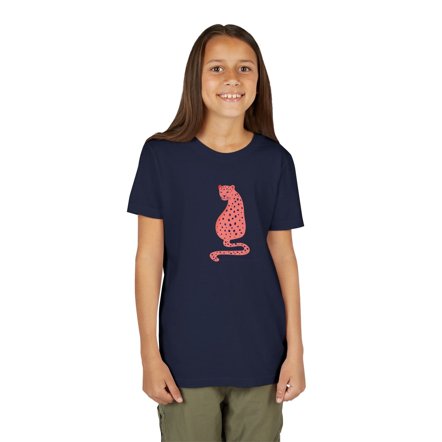 Youth Short Sleeve Tee, Playful Pink Leopard Design