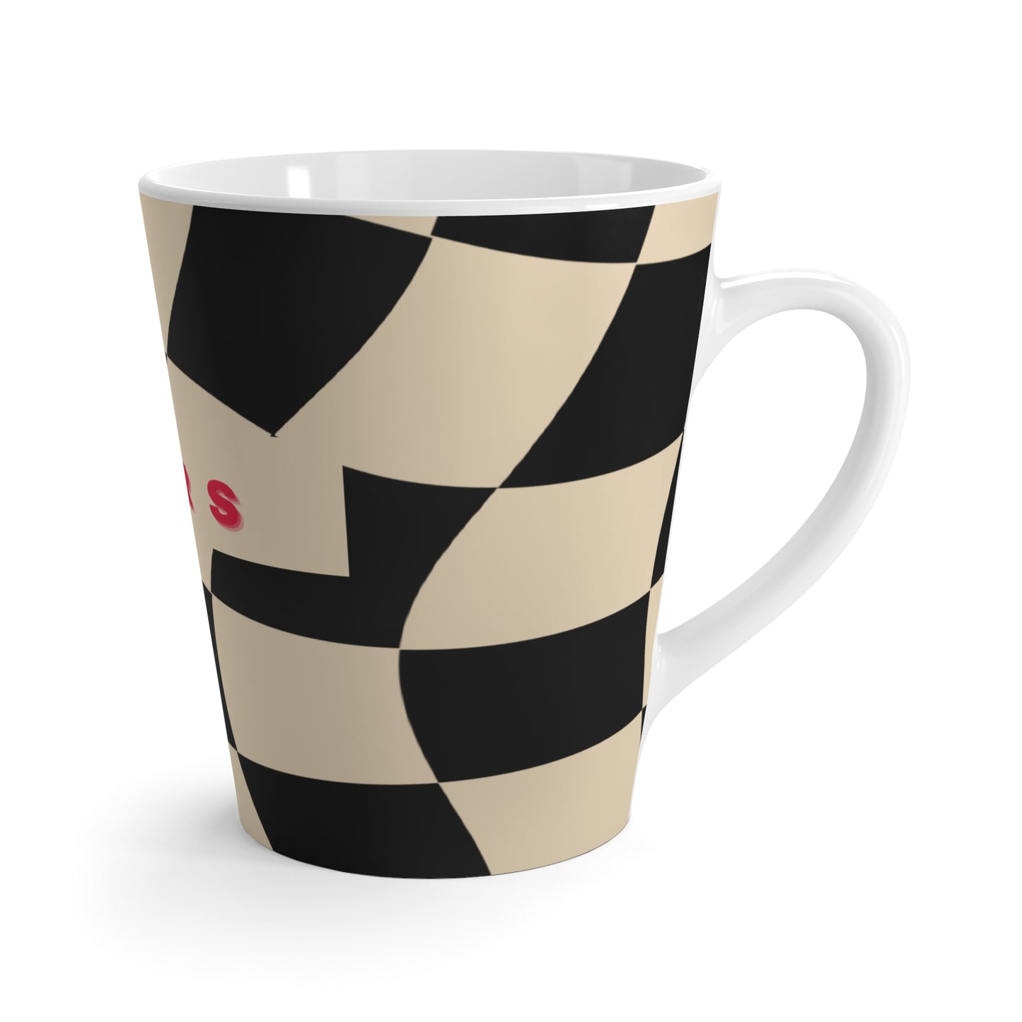 Stylish Latte Cup for "Her", Wavy Checker Board