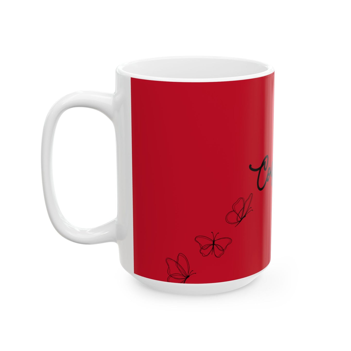 Coquette Butterfly Ceramic Mug, Red Coffee Cup