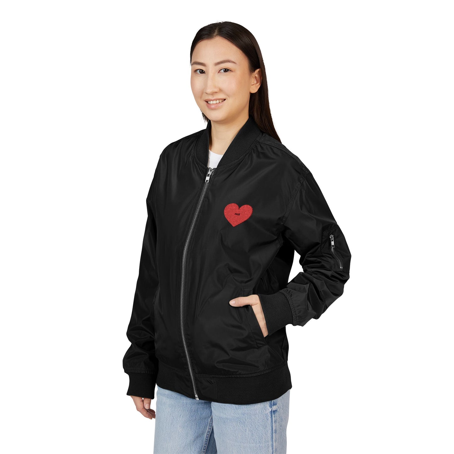 Bomber Jacket with Heart Embroidery, Fashionable Fall Jacket 2025