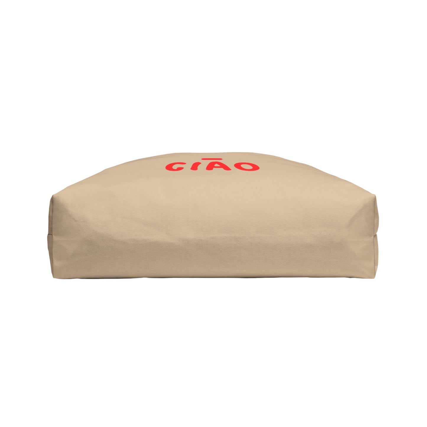 Beige cushion with 'CIAO' text on a white background