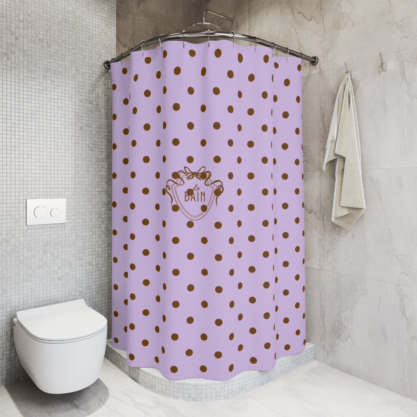 Polka Dot 'Le Bain' Shower Curtain – Lilac & Brown Bathroom Decor