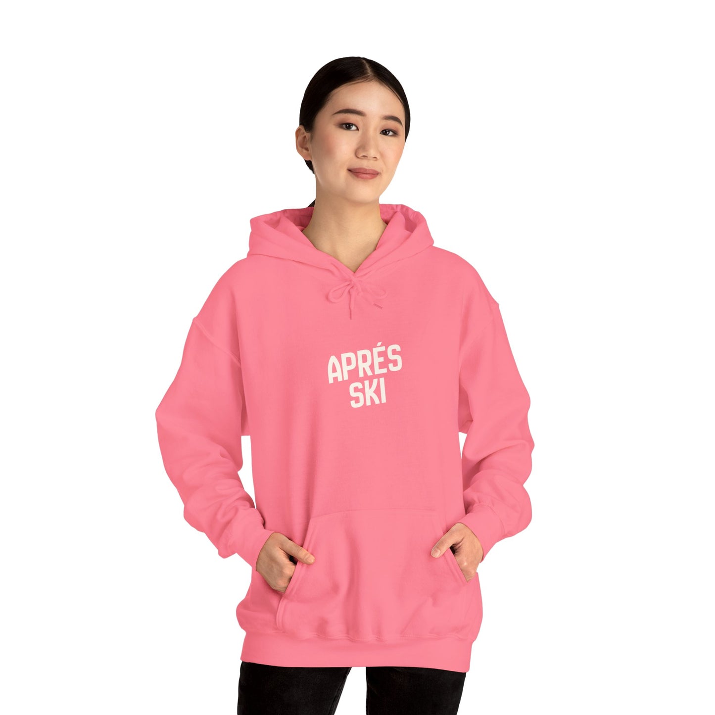 Woman wearing Pink Apres Ski Hoodie