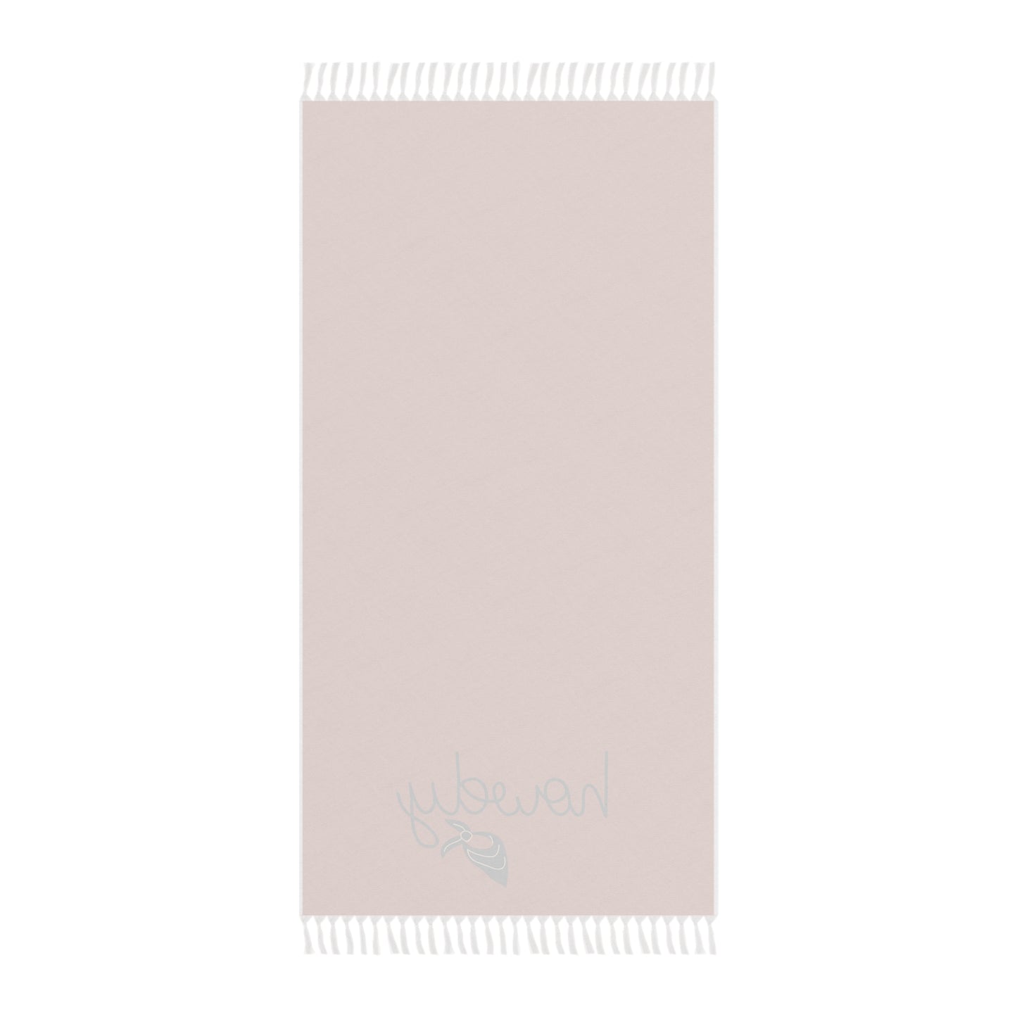 Light pink towel with white fringe on a white background