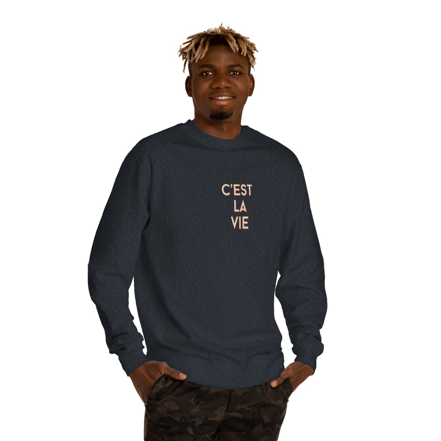 Man wearing Black C'est la Vie Sweatshirt
