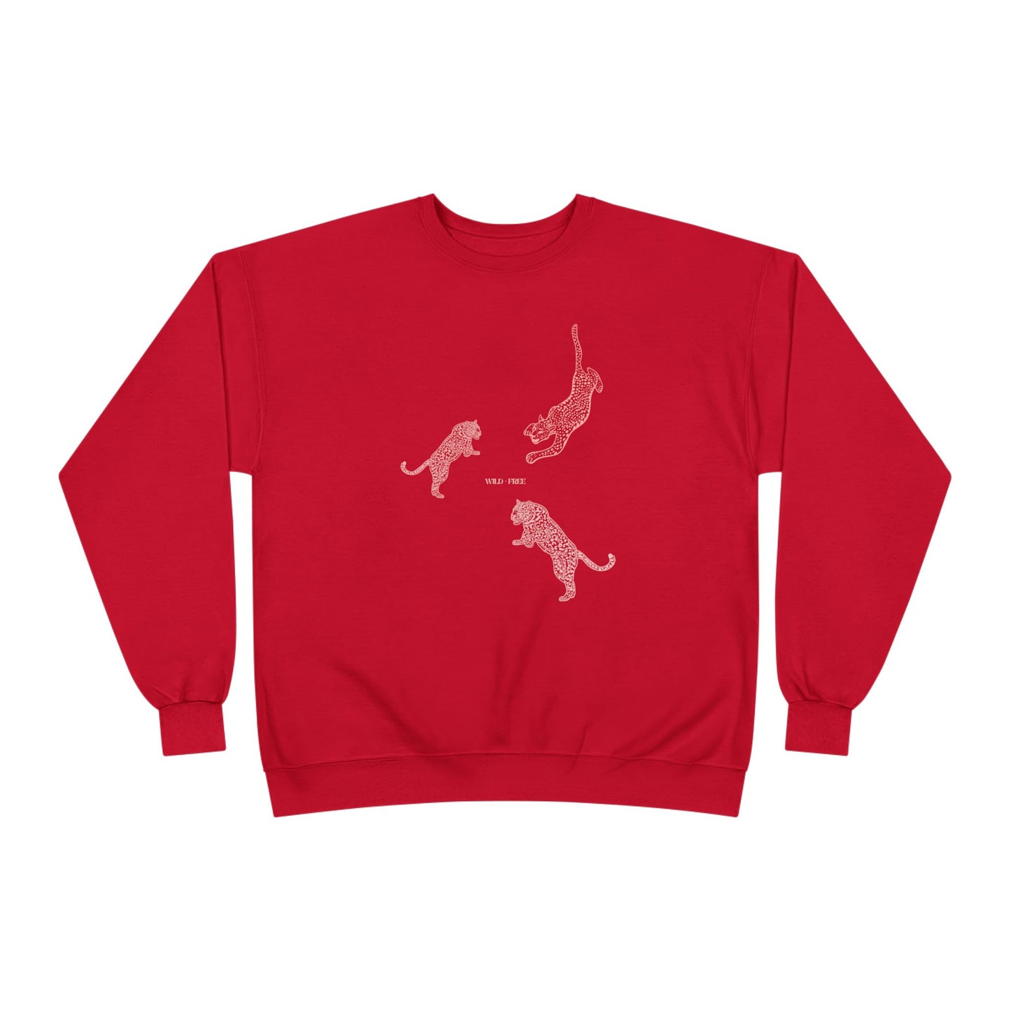 Red sweatshirt with white tiger designs on a white background