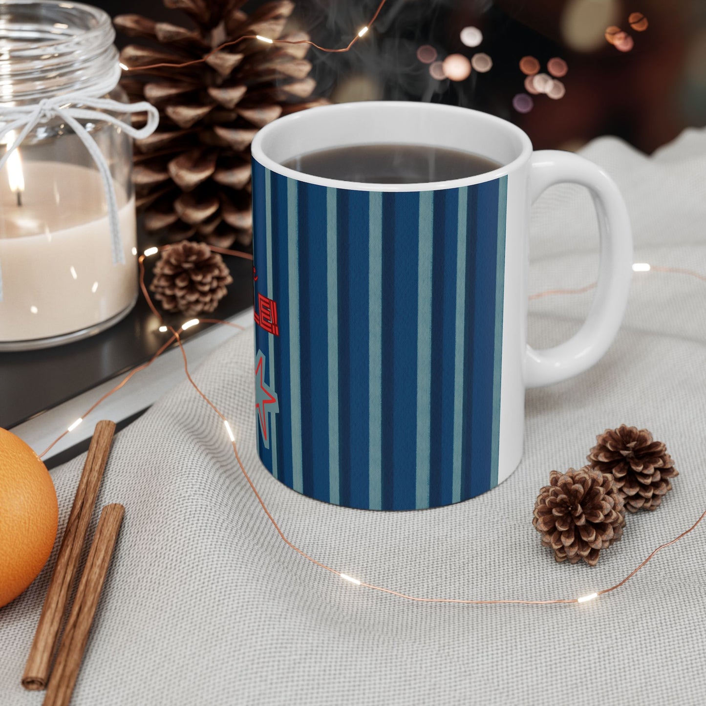 We the People Star Ceramic Mug — Patriotic Blue Striped 11oz/15oz Coffee Cup