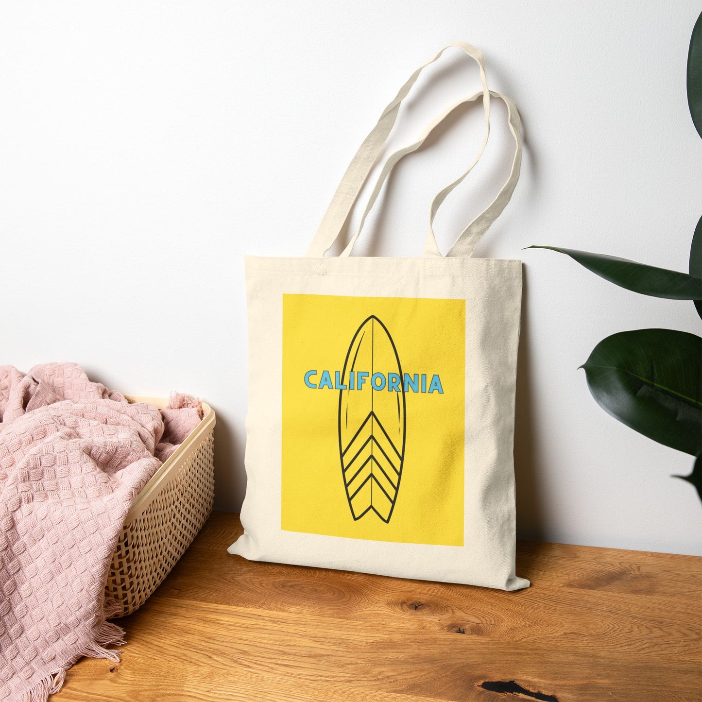California Surf Cotton Canvas Tote Bag, YELLOW