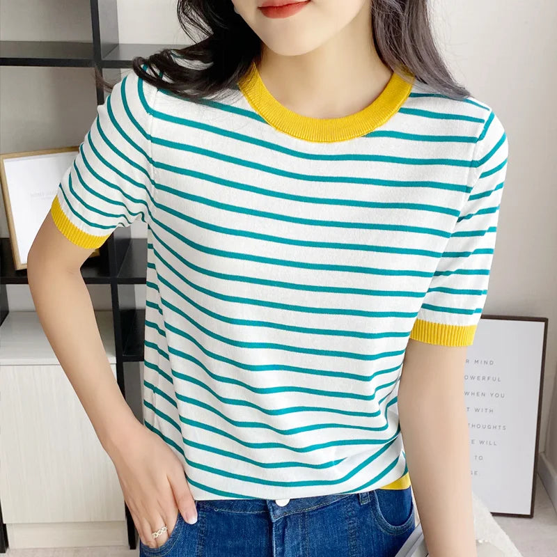 Retro Striped Cotton T-shirt | Preppy Shirt