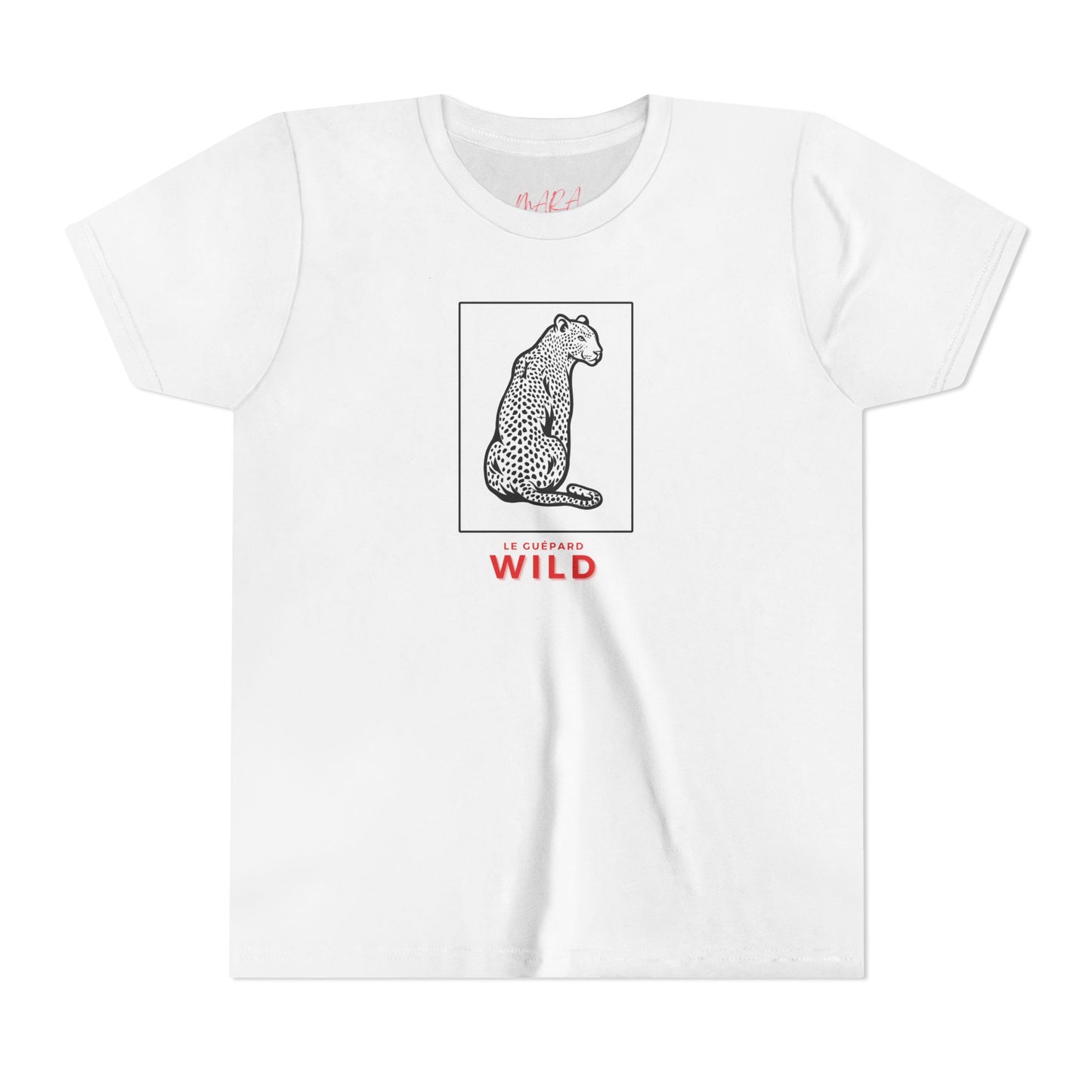 White t-shirt with a graphic of a cheetah and the word 'WILD' on a white background