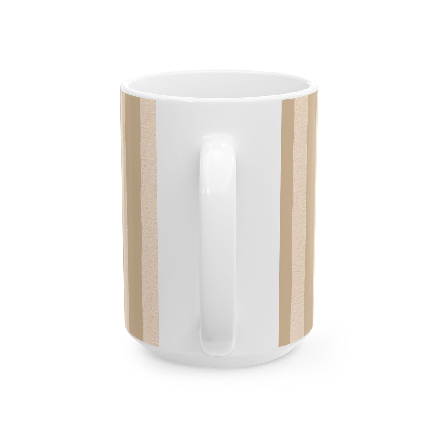 White mug with wooden accents on a white background