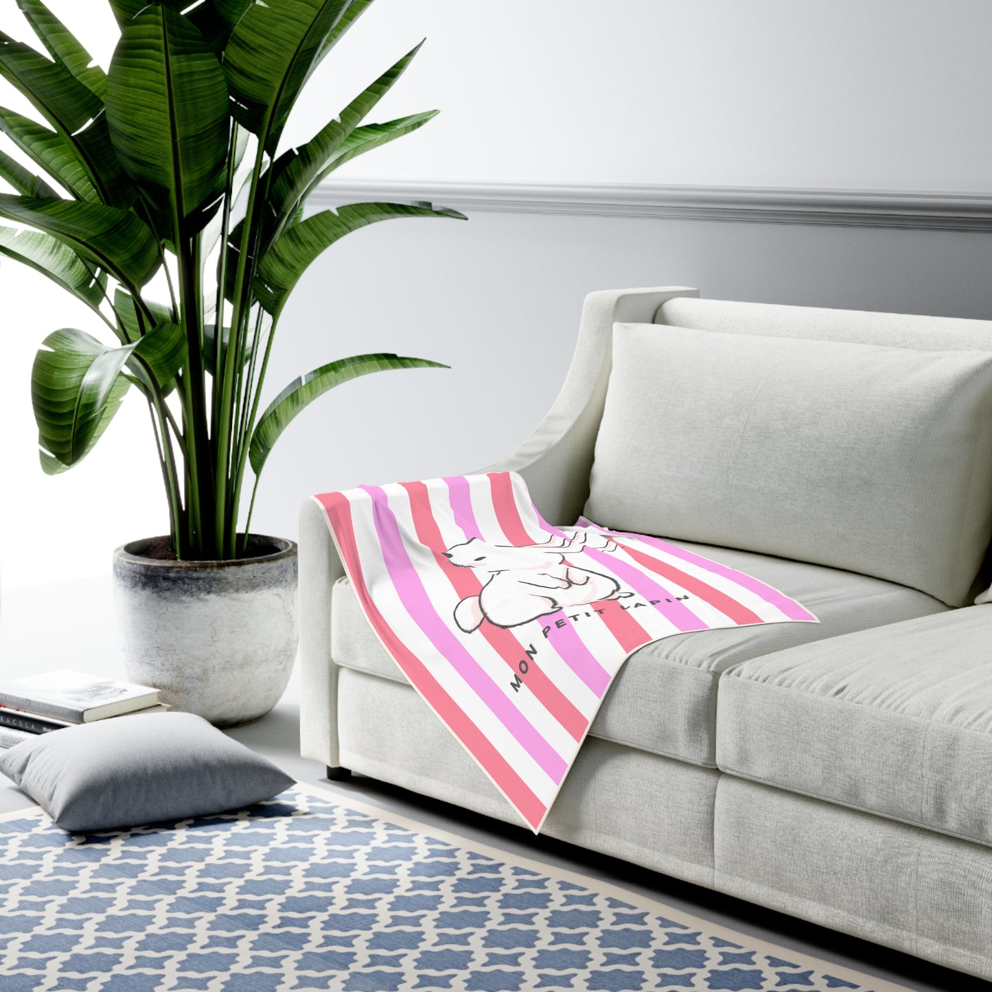 Pink Striped Baby Girl Blanket - My Little Bunny