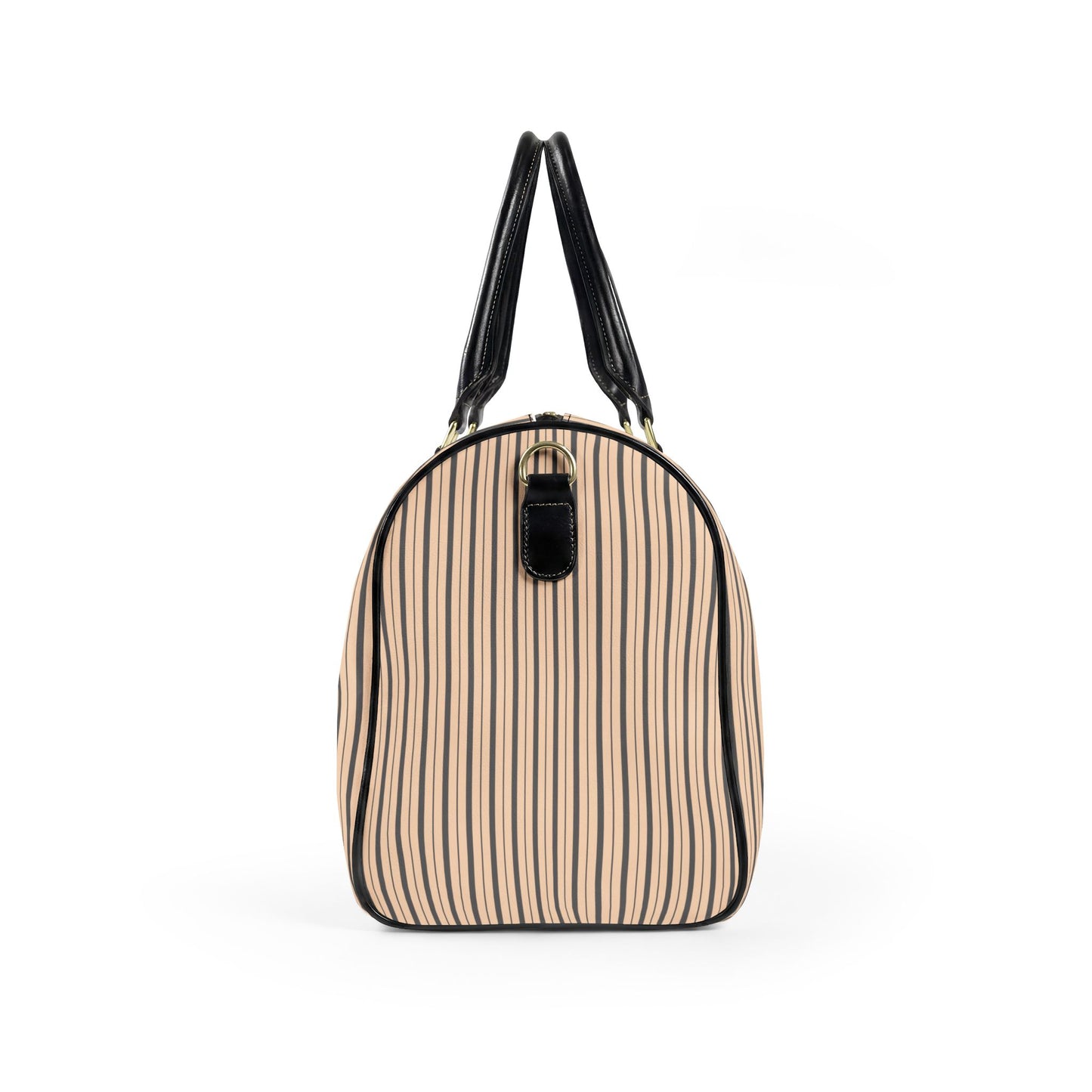 Modern Preppy Leather Travel Bag, BON VOYAGE – Grey/Tan Striped Weekender Duffle