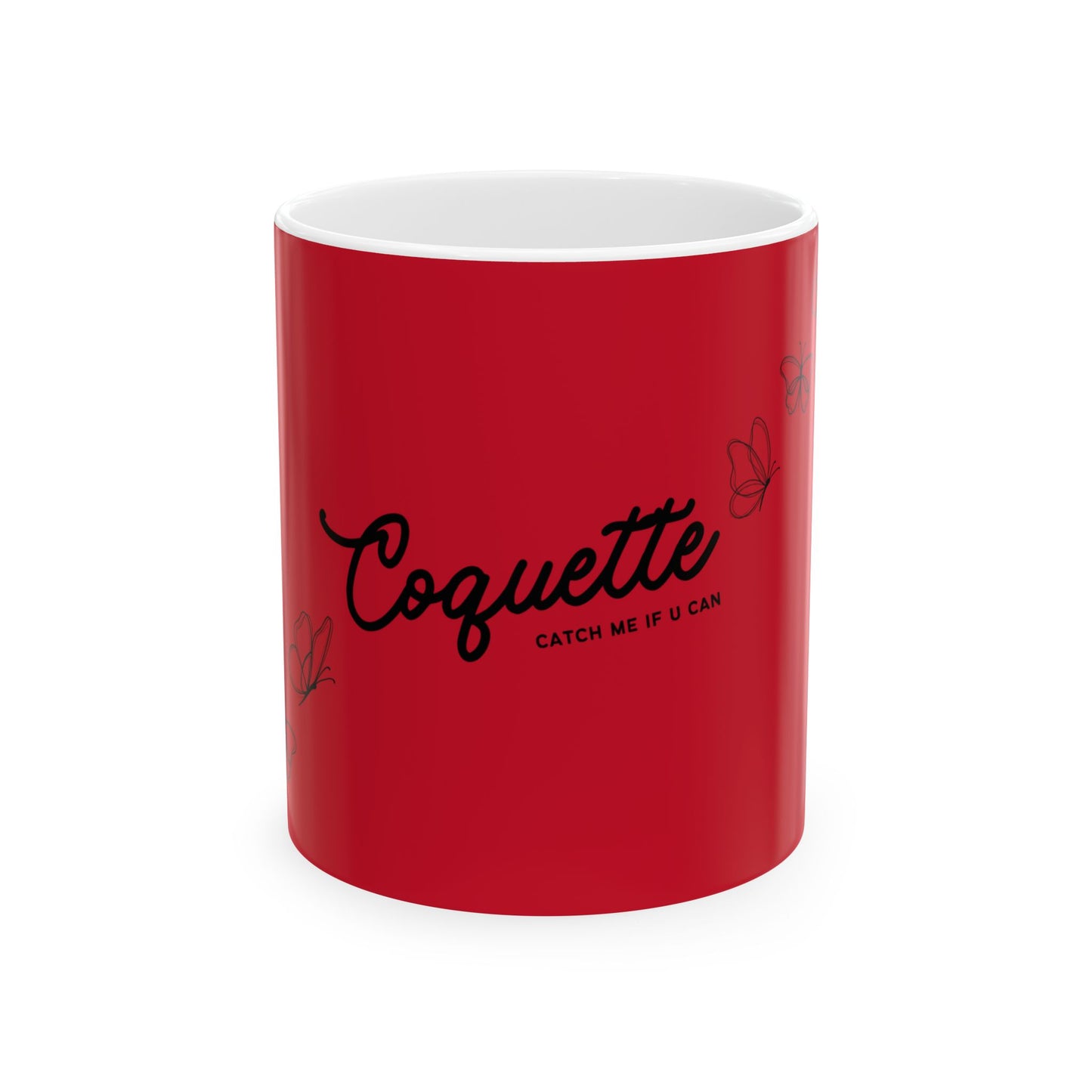 Coquette Butterfly Ceramic Mug, Red Coffee Cup
