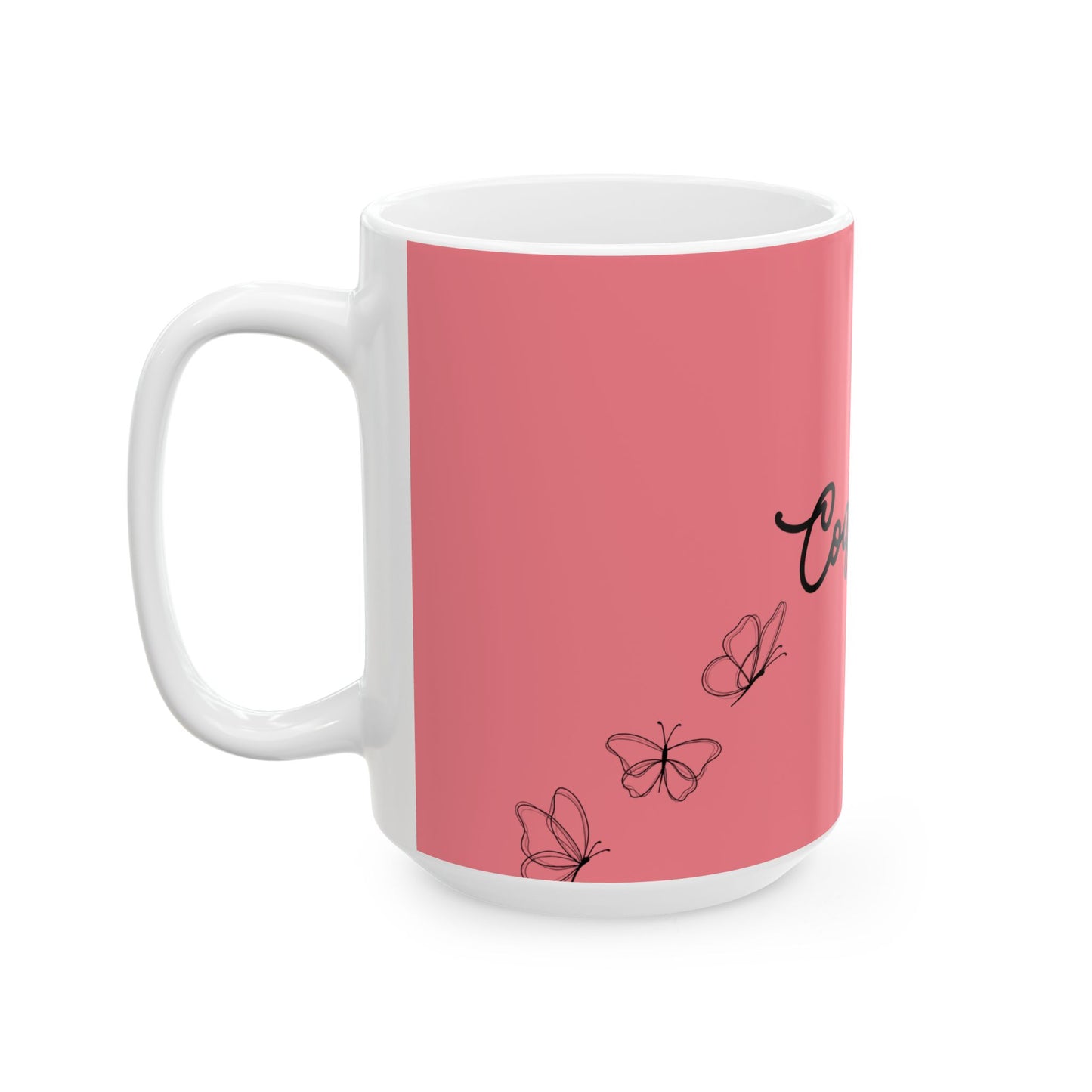 Butterfly Coquette Ceramic Mug, Pretty Pink Tea Cup