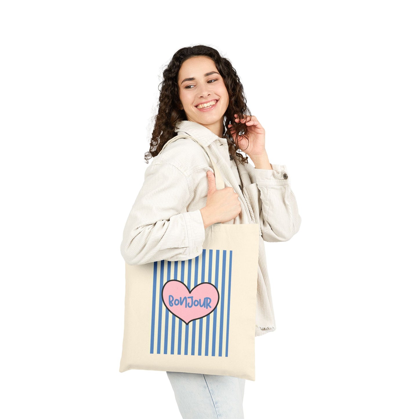 Preppy BONJOUR Cotton Tote Bag