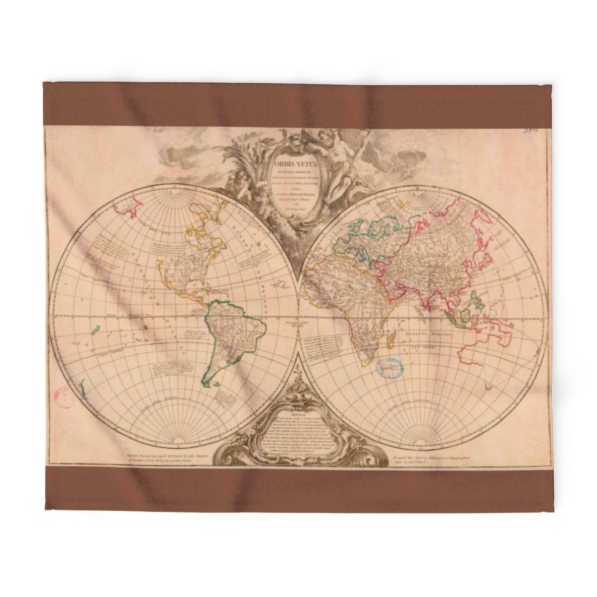 Fleece Blanket, Vintage Map ORBIS VETUS - BROWN