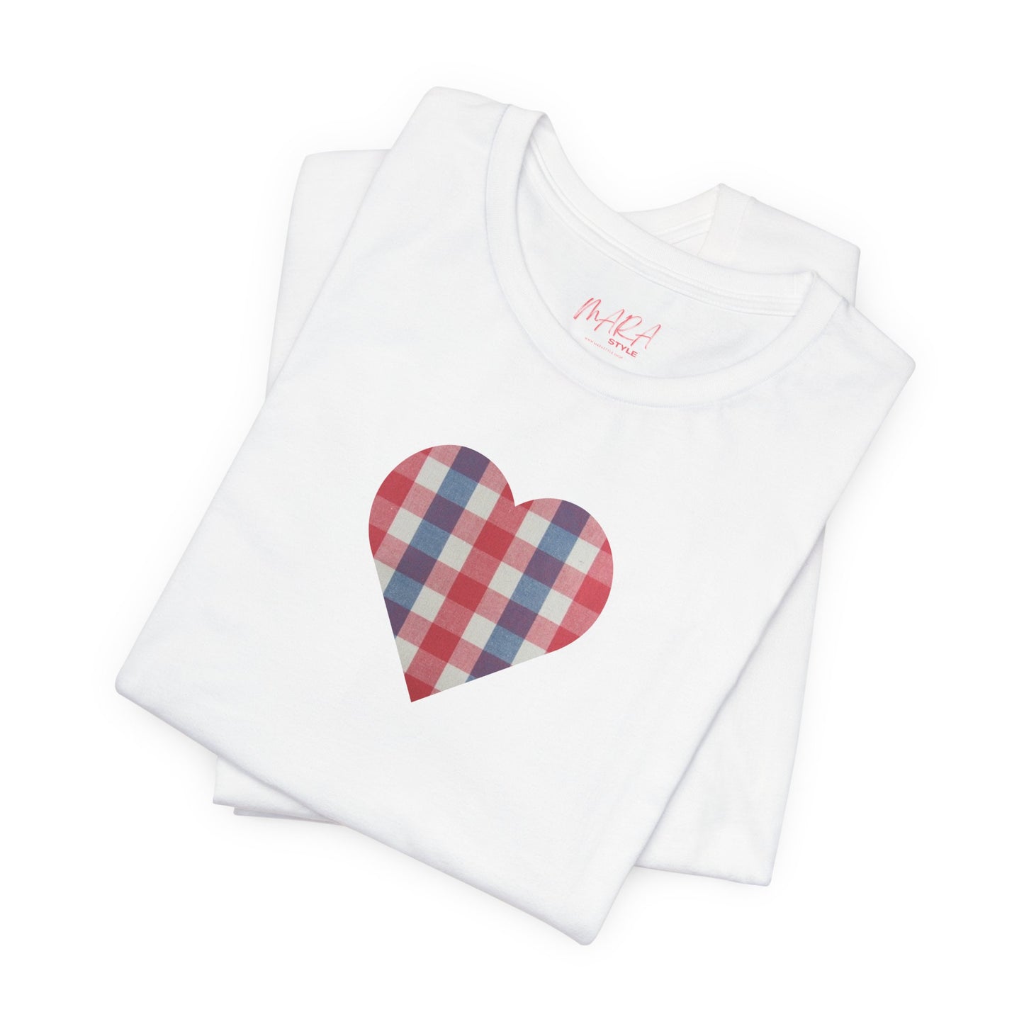 Gingham Heart Ladies Preppy Tee, White