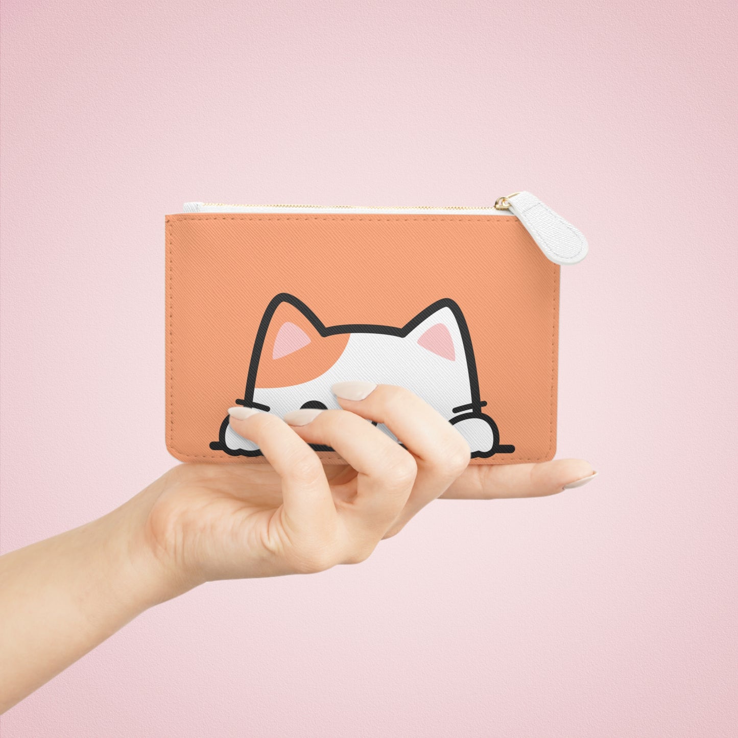 Kawaii Cat Mini Clutch Bag & Coin Purse, PEACH