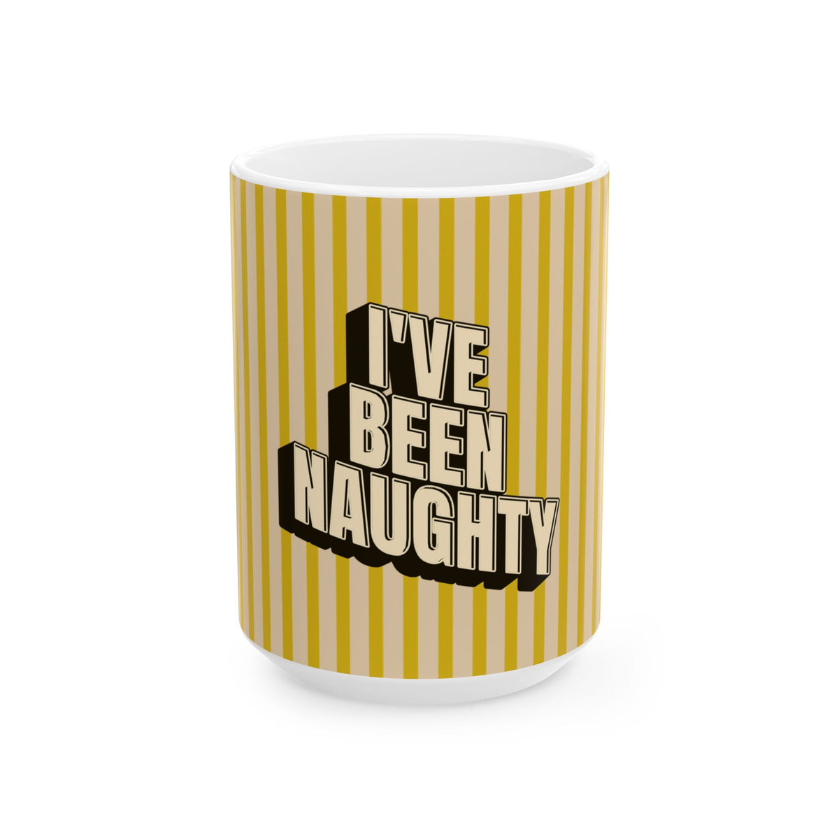 "I’ve Been Naughty" Retro Stripe Ceramic Mug — Funny Holiday Coffee Cup (11oz & 15oz)