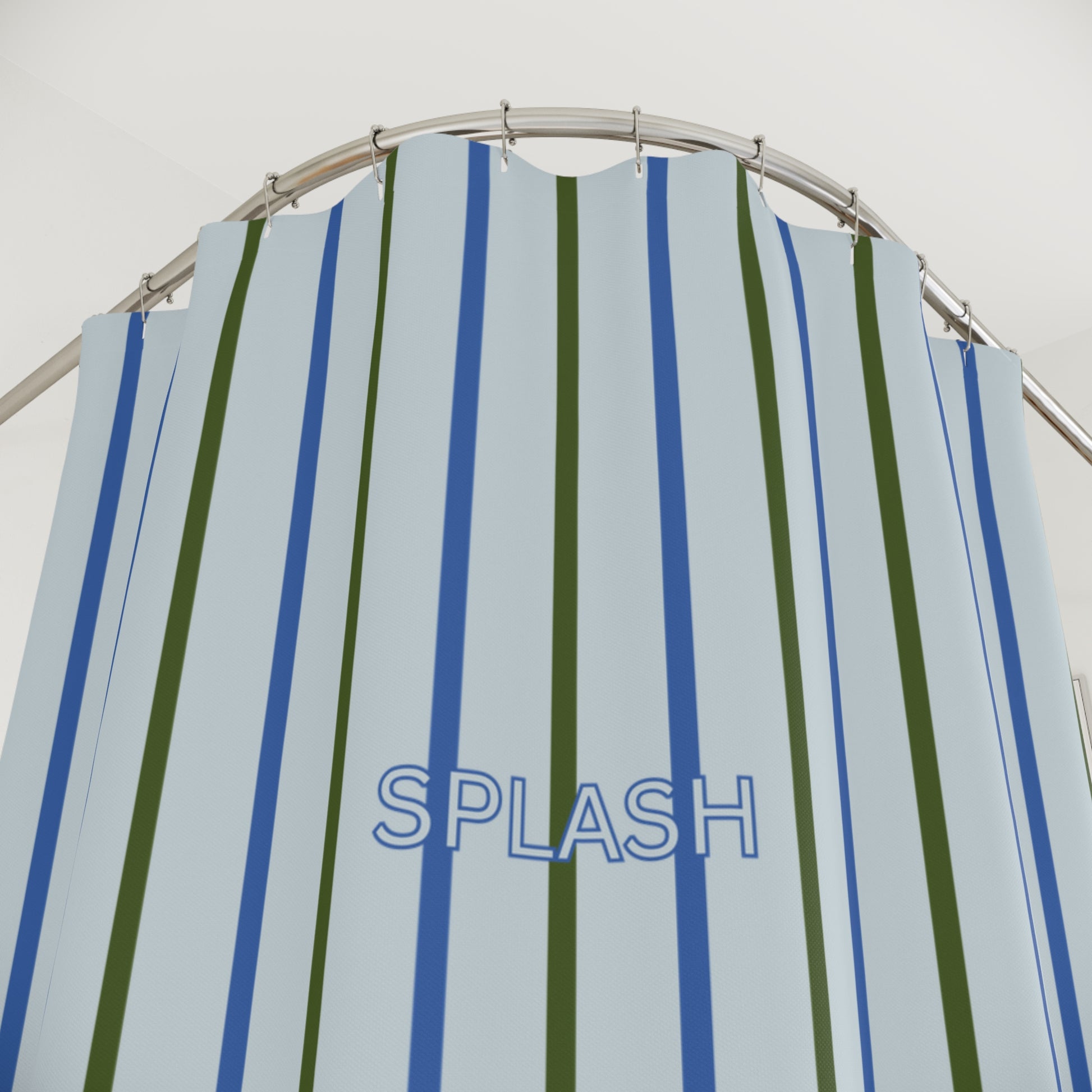 Striped canopy with 'SPLASH' text on a light blue background