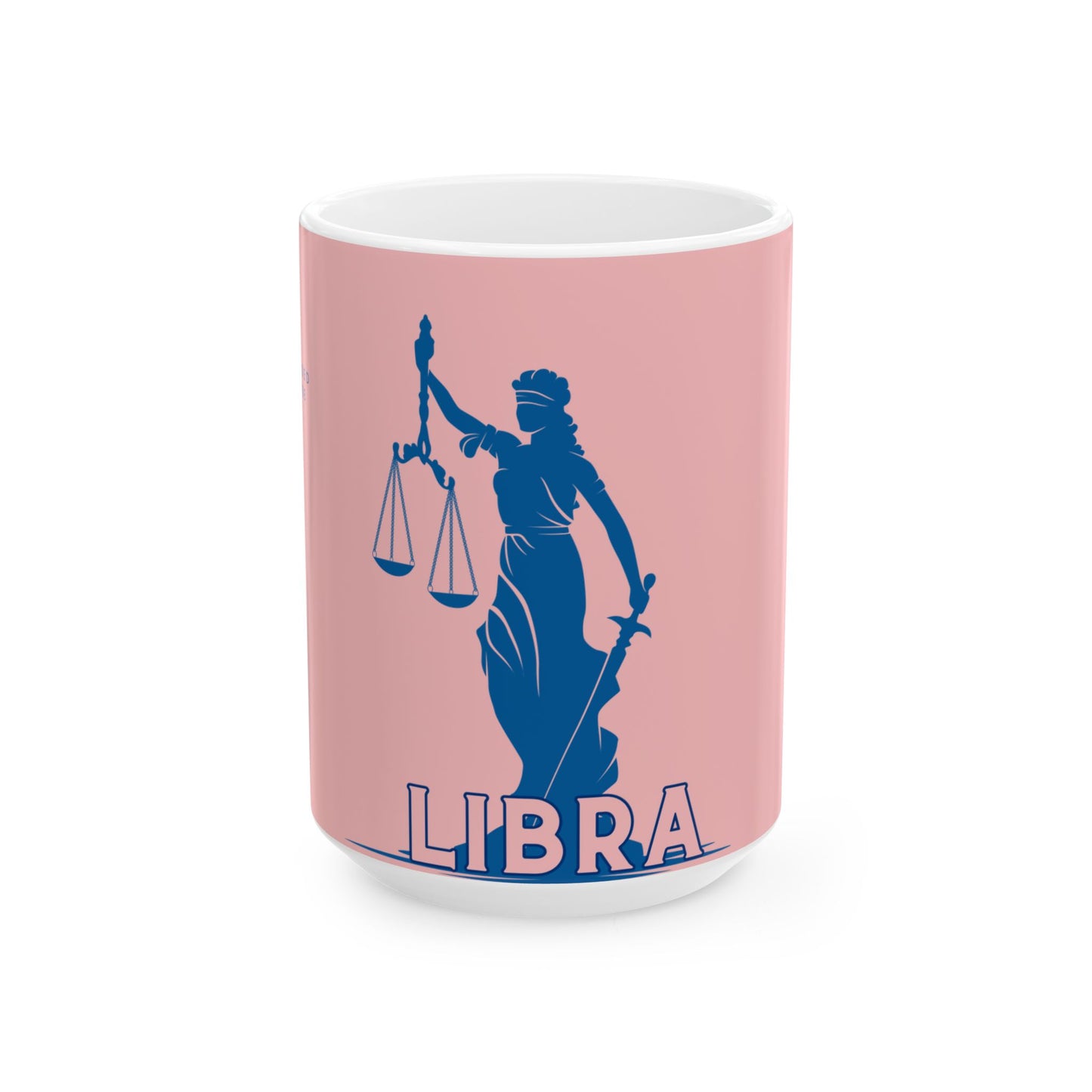 Mug with Libra zodiac design on a pink background