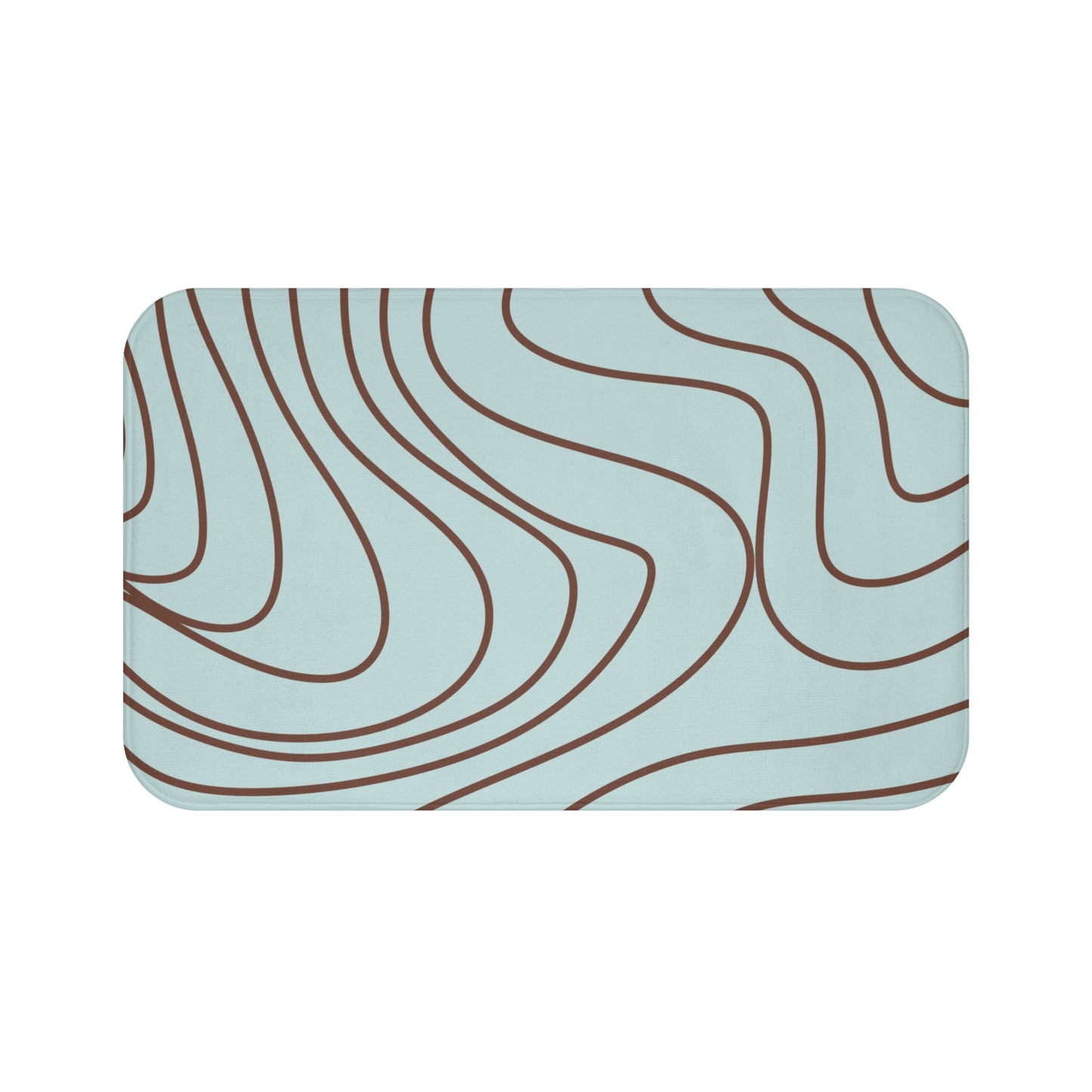 Abstract Wave Bath Mat – Light Aqua Blue with Brown Line Art