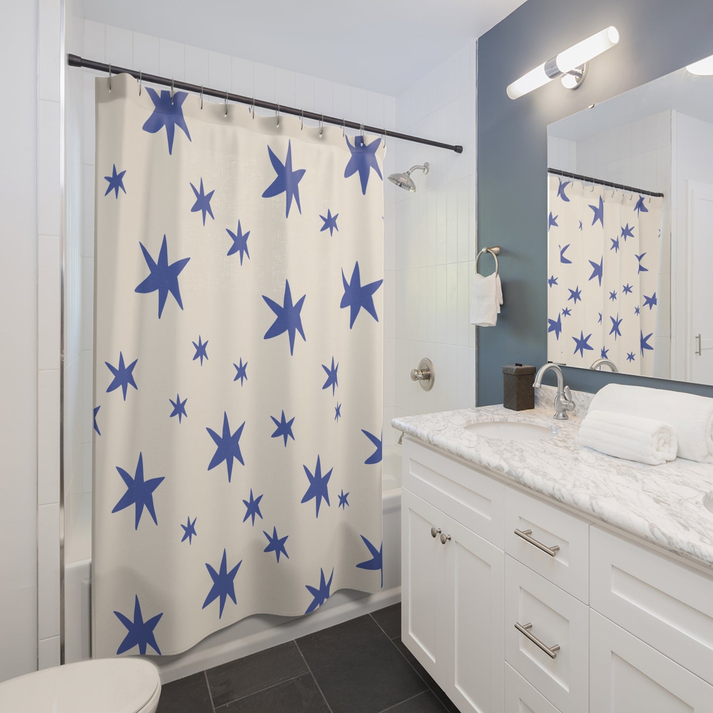 Whimsical Star Pattern Shower Curtain — Girly Bathroom Curtain