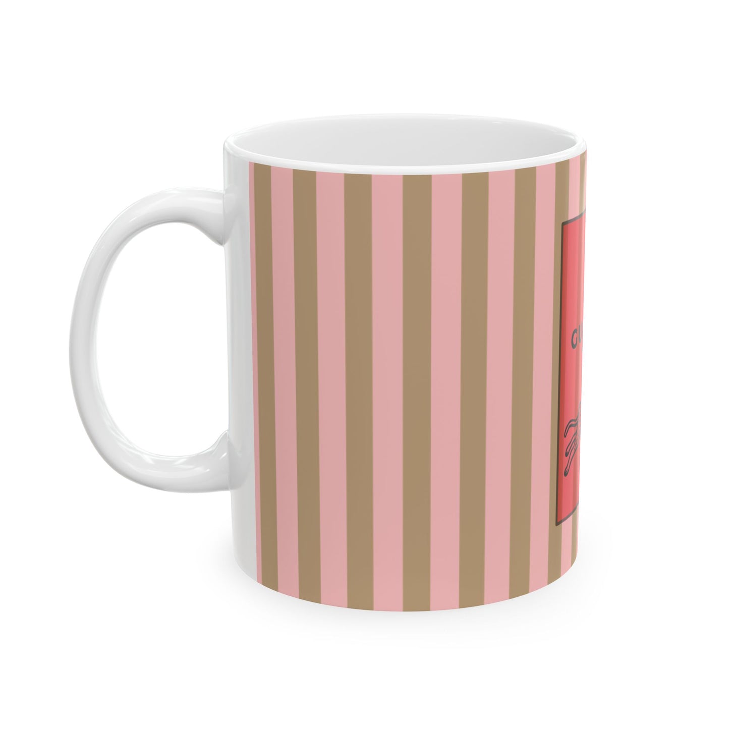 Le Guépard Ceramic Mug, WILD & FREE Collection – Vintage Pink Striped Coffee Cup