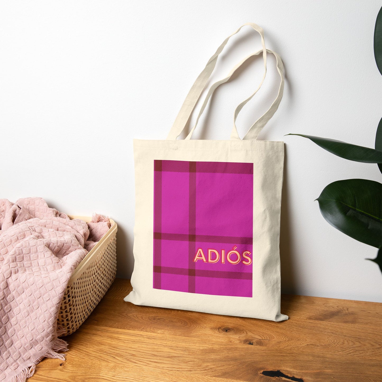 Plaid ADIOS Cotton Canvas Tote Bag