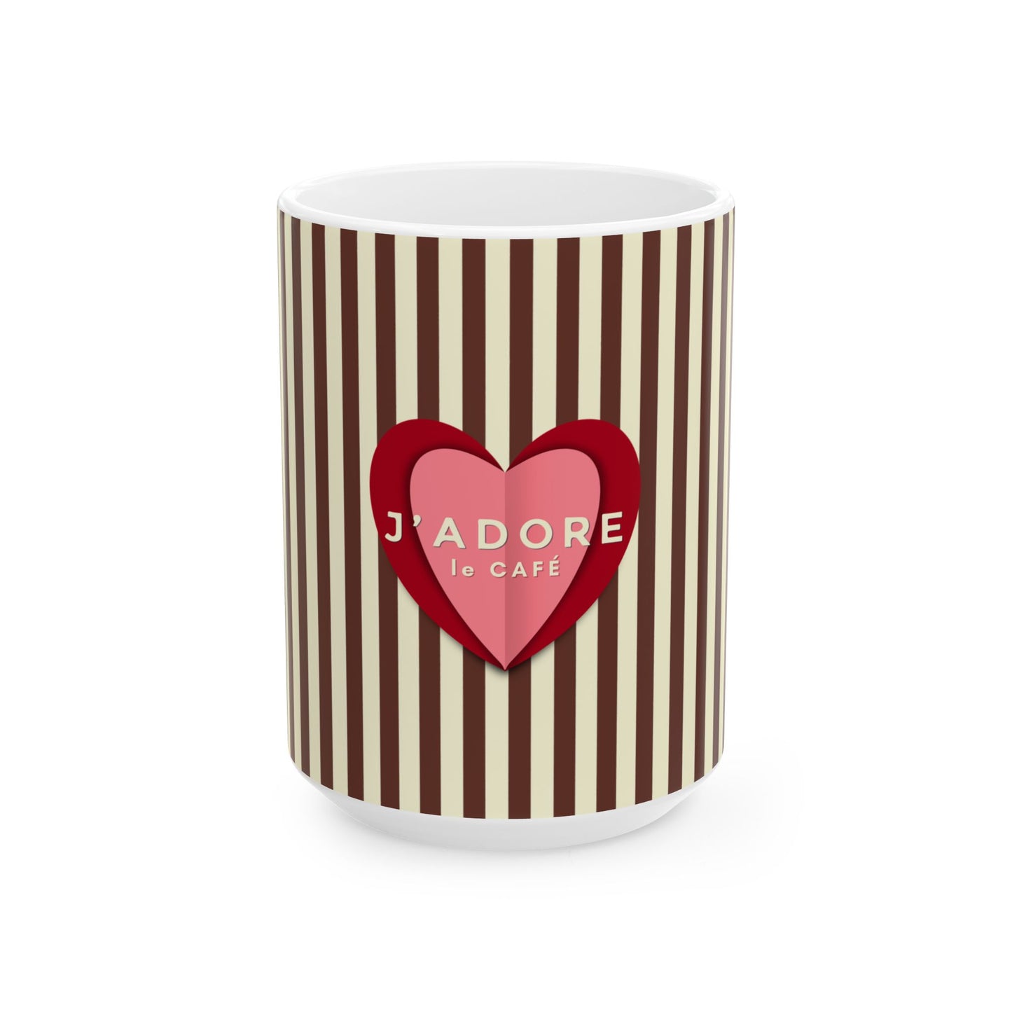 Mug with striped pattern and heart design on a white background