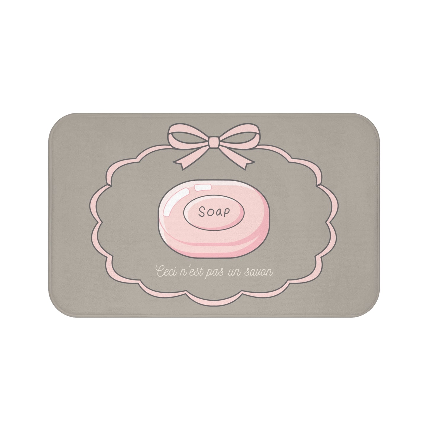 René Magritte 'Ceci n'est pas un savon' Bath Mat, Light GREY  | Surrealist Humor Decor