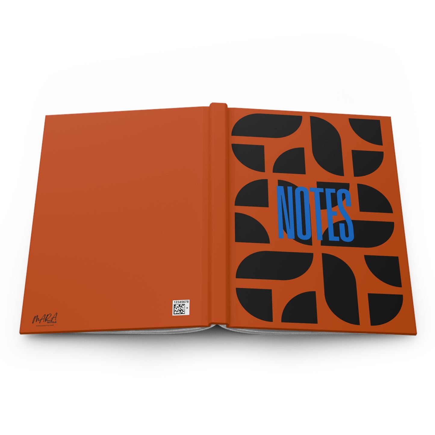 Open notebook with orange cover and 'NOTES' text in blue and black on a white background