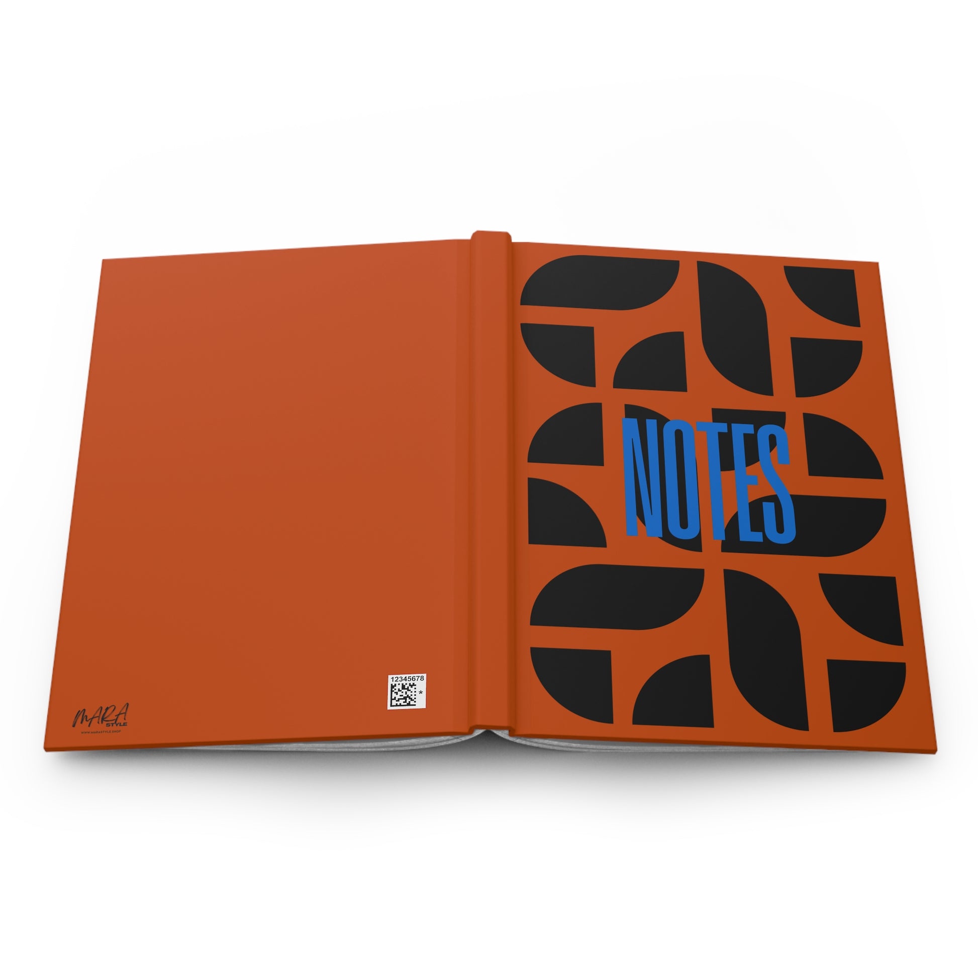 Open notebook with orange cover and 'NOTES' text in blue and black on a white background