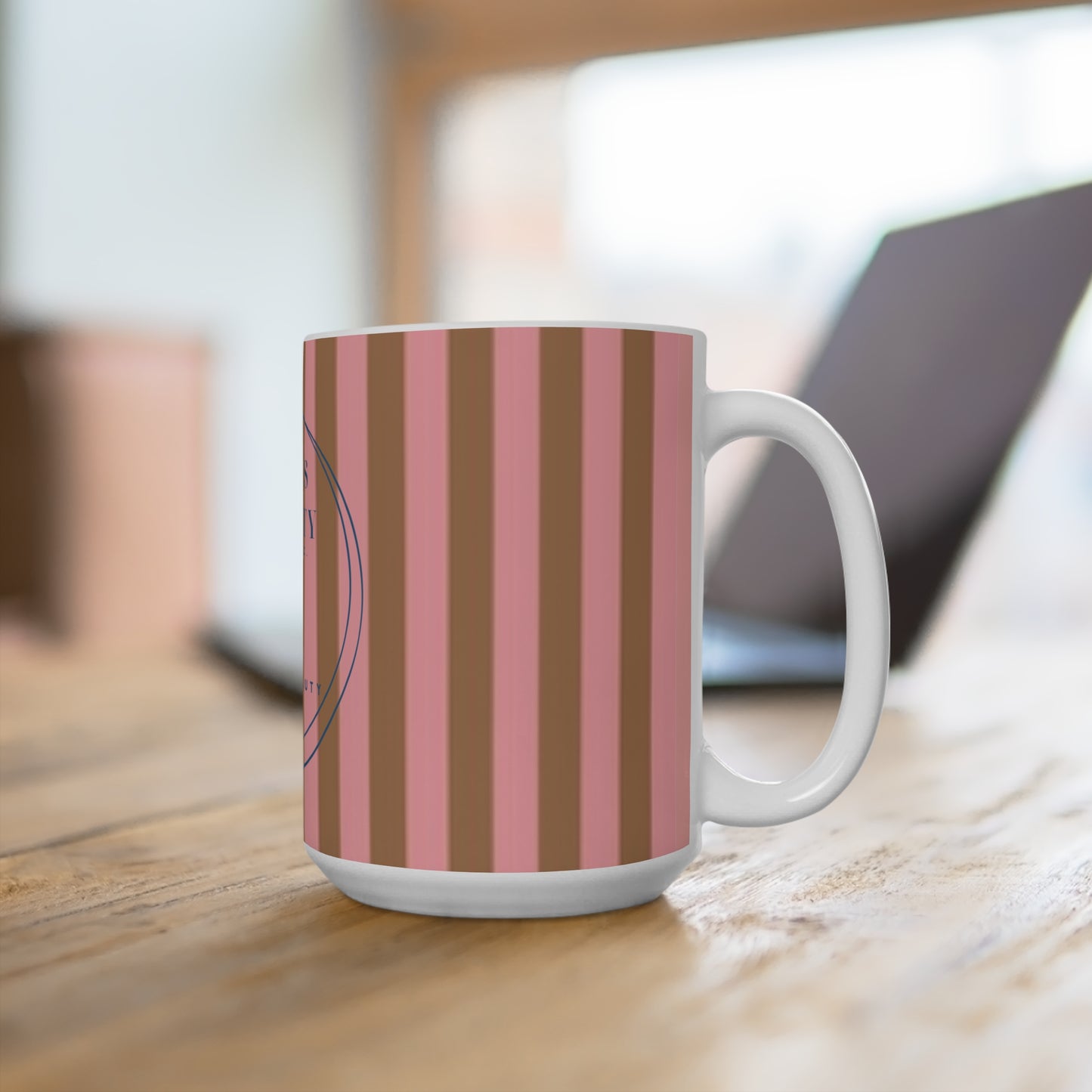 Preppy Pink and Brown Striped Mug, Venus Society