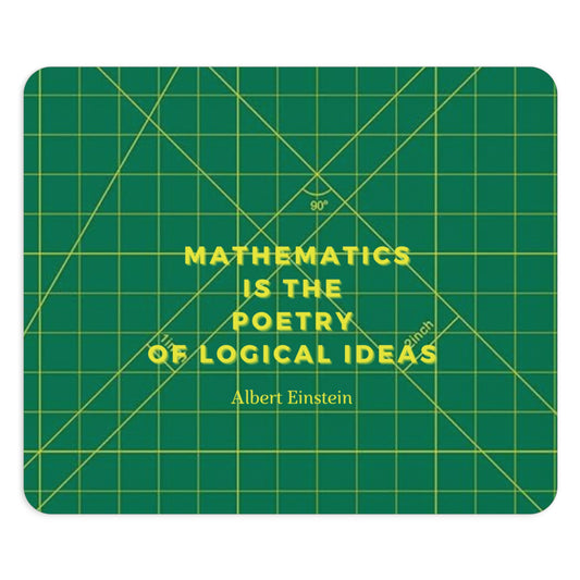 Green  mouse pad with yellow text featuring Albert Einstein's quote on a white background