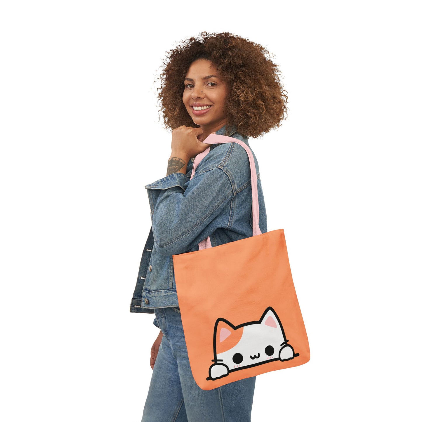Kawaii Cat Canvas Tote — PEACH